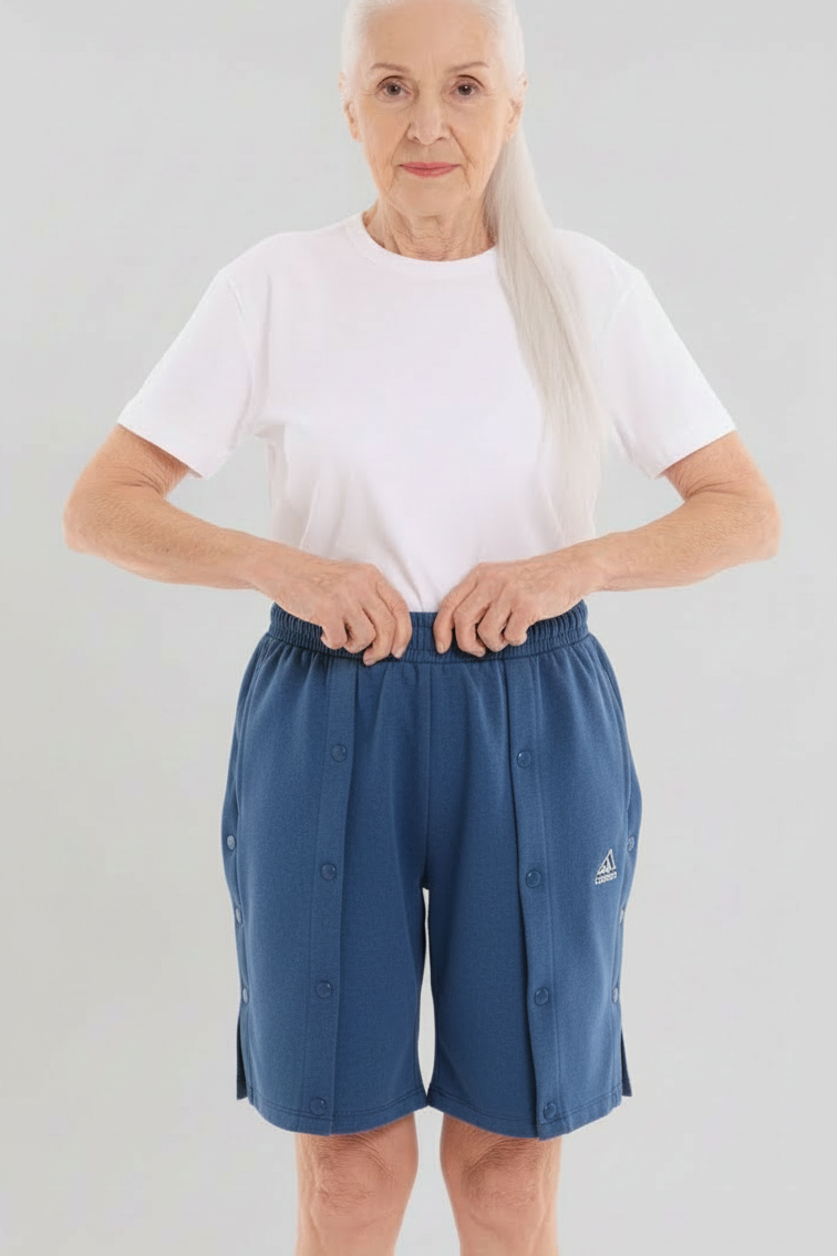 Cure Adaptif Yatan Hasta Bakım Ve Tedavi Şortu - Çıt Çıtlı, Pamuk Kumaş